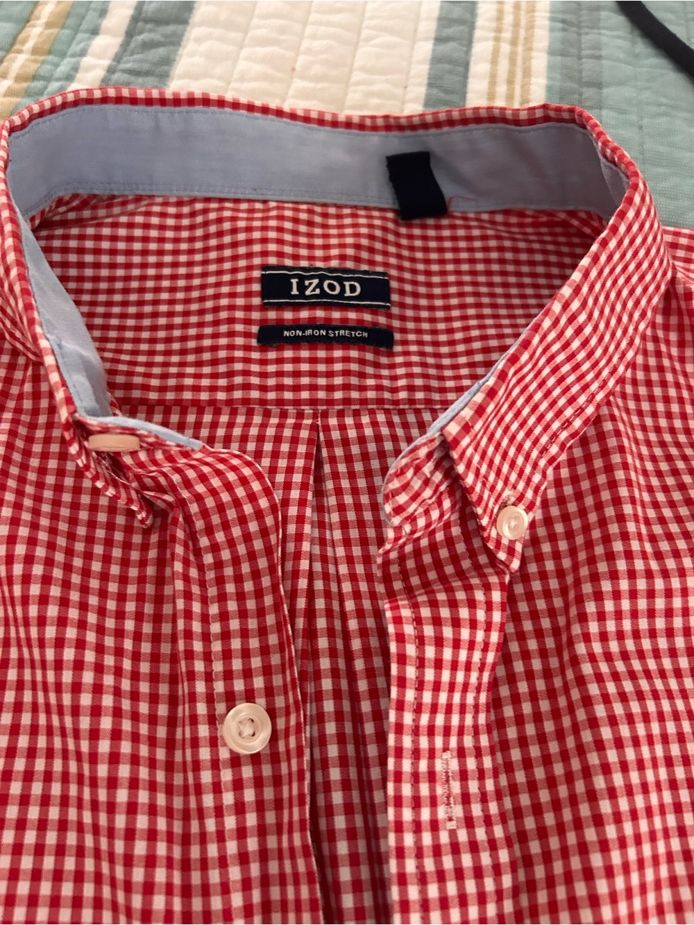 Izod Red and White Gingham Button-Down Shirt